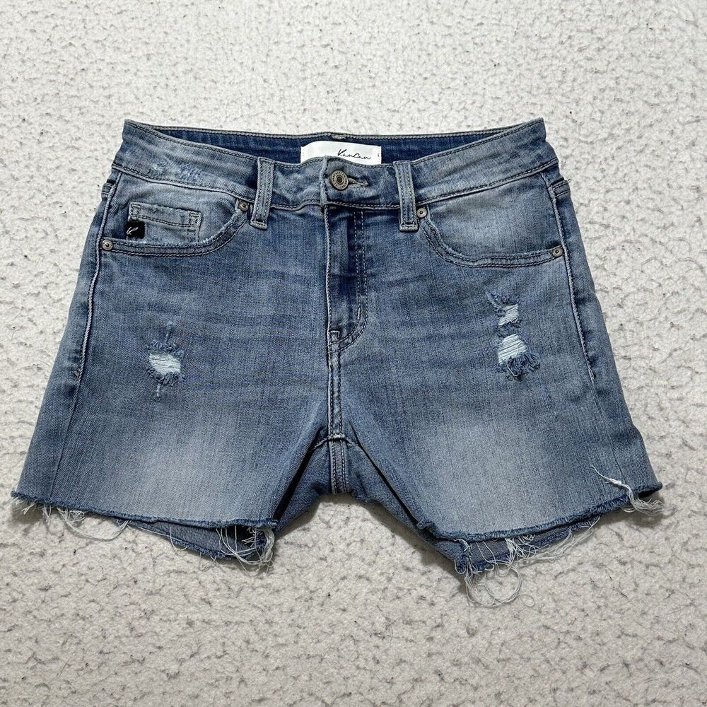 KanCan Women’s 5 / 26 Blue Denim 4” Inseam Mid Rise Jean Shorts Cut Offs
